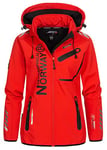 Geographical Norway Reine Lady - Veste Manteau Softshell Femme Capuche Impermeable - Blouson Coupe Vent Resistant - Doudoune Polaire Randonnee Ski Automne Hiver Printemps (Rouge Noir XL)