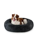 lionto Lit donut pour chiens et chats, lit rond moelleux pour petits et grands animaux domestiques, Ø100 cm, lit pour chats en peluche doux, coussin pour chien avec rembourrage extra épais, gris foncé