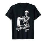 Skeleton holding cat funny cat owner dead skeleton with cat T-Shirt