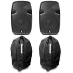 Pair of Vonyx SPJ1200ABT 12" Active Powered Speakers with Bluetooth & Bags 1200W