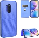 Compatible Avec Coque One Plus 8 Pro, Mince Flip Fibre De Carbone [Test De Chute] Antichoc Stand Fente Avec Carte, Protecteur D'écran En Verre Trempé*2-Bleu