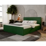 Lit double 140x200 Billo Slim Velvet, Lit avec Tiroir de Lit - Lit adulte Moderne - Vert (Amor Velvet 4311)