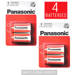 4 X PANASONIC ZINC C SIZE CARBON BATTERIES R14 1.5V MN1400, MX1400 EXPIRY 2027