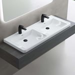 Sogood Double Lavabo à Encastrer Blanc Vasque en Solid Surface Lave Mains Rectangulaire de Qualité 120x48x14,5cm Colossum08