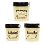 3x ECO Style Gel Black Castor & Flaxseed Oil Alcohol Free Max Hold 8oz