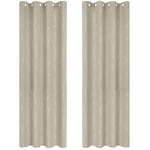 Deconovo Lot de 2 Rideau Occultants Isolant Thermique Anti Froid en Chambre Salon pour Chambre Salon Beige Foncé Rideaux à Oeillets Les Point-Lignes Imprimés Argents 140x240cm