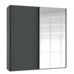 Armoire coulissante ronna 1 porte graphite 1 porte miroir poignées noires largeur 135 cm