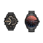 Diesel Montre pour Homme Mr. Daddy 2.0, Mouvement Chronographe, Boîtier en Acier Inoxydable Noir de 57 mm & Montre pour Homme Mega Chief, Boîtier en Acier Inoxydable Noir de 59 mm avec Bracelet