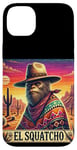 Coque pour iPhone 14 Plus El Squatcho Bigfoot Cowboy Sunset Funny Western Sasquatch