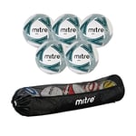 Mitre Impel Footballs, Pack of 5 with Tubular Ball Bag, White/Green, 5