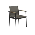 Gloster - 180 Stacking Chair With Teak Arms, Frame Meteor, Granite Sling - Matstolar utomhus - Henrik Pedersen - Svart - Metall/Syntetiskt