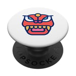 Barong Masque de lion mythologie balinaise Roi des esprits PopSockets PopGrip Adhésif