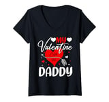 Womens Valentines Day Hearts Dad My Valentine Calls Me Daddy V-Neck T-Shirt