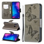 Xiaomi Butterfly Redmi Note 7 / 7S Pro nahkakotelo - Harmaa Hopea/Harmaa