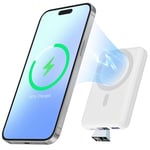 Podoru for Magsafe Power Bank, 10000mAh Wireless Power Bank, Magnetic Portable Charger with 22.5W PD Fast Charging LED Display Mag-Safe Battery Pack for iPhone 16/15/14/13/12/Pro/Max-White