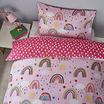 Silentnight Rainbow Healthy Growth Kids Reversible Soft Easy Care, Boys Girl Duvet Cover Bedding Set with Pillowcase - Single (135 cm x 200 cm), Pink/White