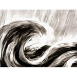 Artery8 Ocean Wave Rain Black White Painting Premium Wall Art Canvas Print 18X24 Inch