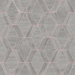 Geometric Diamond Grey Wallpaper Wood Effect Metallic Copper Feature Paste Wall