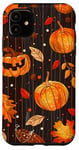 Coque pour iPhone 11 Marron Pop Art Rayures Automne Falling Leaves Citrouille Spice