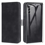 MOONESS Coque Samsung Galaxy S21 FE 5G + Verre Trempé,Housse en Cuir Samsung Galaxy S21 FE 5G,Magnetique Flip Case Portefeuille Etui pour Samsung Galaxy S21 FE 5G Cover,Noir