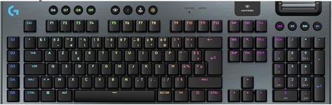 G915 X LIGHTSPEED Clavier gaming sans fil ultra-plat, touches PBT double couche, touches entièrement programmables, switchs GL Blue Clicky, Clavier Français AZERTY - Noir