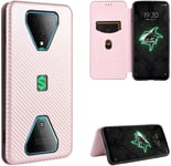 Compatible Avec Coque Xiaomi Black Shark 3, Mince Flip Fibre De Carbone [Test De Chute] Antichoc Stand Fente Avec Carte, Protecteur D'écran En Verre Trempé*2-Or Rose