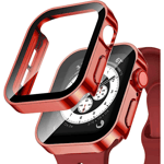 Vattentätt fodral för Apple Watch 7 8 9 45mm 41mm Skärmskyddsglas + skyddande stötfångare Härdat glas iWatch 5 SE 6 44mm 40mm Tillbehör Röd Röd Series 4 5 6 SE 44mm Red