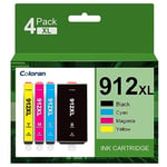 Coloran 912XL Pack de 4 Cartouches d'encre Remplacement Compatible pour HP 912 XL pour HP OfficeJet Pro 8022 8023 8024 8025 8030 pour HP Officejet 8010 8012 8015 (Noir, Cyan, Magenta, Jaune)