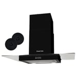 Russell Hobbs 90cm Flat Glass Cooker Hood, 3 Speed Settings, Washable Filters, ECO LED Lights, Low Noise, Extraction and Recirculation, Premium Push Button Controls, Black RHFGCH901B