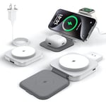 Keepro 3 in 1 Wireless Charger for MagSafe, Magnetic Foldable Travel Fast Charging Station Stand for Apple Devices iPhone 16/15/14/13/12 Series, AirPods Pro/4/3/2 & Apple Watch (Adapter Included)White