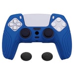 eXtremeRate PlayVital Samurai Edition Blue Anti-slip Controller Silicone Skin for ps5, Ergonomic Soft Rubber Protective Case for ps5 Controller with Black Thumb Stick Caps