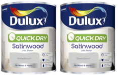 2x Dulux Wood Metal Interior Satinwood Non-Drip Mid Sheen Paint 750ml GOOSE DOWN