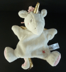 912. DOUDOU PLAT MARIONNETTE SIMBA LICORNE blanc rose doré étoile NEUF