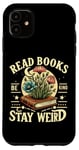 Coque pour iPhone 11 Lire des livres vintage Be Kind Stay Weird Floral Crystals Moon