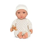 LullaBaby 14-inch Realistic Fair Skin Tone & Brown Eyes – Soft Body & Removable Outfit Hat & Pacifier Accessory – Toys for Kids Ages 2 & Up – Baby Doll – Ivory Polka Dot Pajama, LBY7222Z, Multi