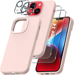 Coque Silicone Rose + Verres Trempes et Protections Camera Arriere X2 Pour iPhon