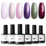 Modelones Vernis Semi Permanent,Vernis Gel UV Semi Permanent Paillettes Blanc Rose Violet Gris Marron 6 Couleur Vernis à Ongles Soak Off Gel Polish French Manucure