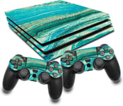 Rx022 Film De Protection Autocollant Pour Console Et Manette De Jeu En Vinyle Contre Les Rayures - Ajustement Parfait - Autocollant Rx022 (Ps4 Pro, N° 12 Marbre Turquoise)