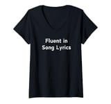 Womens Fluent In Song Lyrics Brain Is 80% Song Lyrics Music Trivia V-Neck T-Shirt