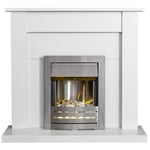 Adam Sutton Fireplace in Pure White with Helios Electric Fire In Brushed Stee...