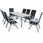 Salon de jardin aluminium »Bern« 1 table 8 chaises pliantes différentes couleurs plateau de table en verre dépoli dossier réglable 8 positions Argent