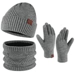 Hommes Hiver Chaud Bonnet Echarpe Thermique Gants Tactiles Ensemble Tricot avec Cache-Cou Cadeau Homme Noel