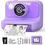 Hangrui Kids Camera Instant Print, 2.4'' Instant Camera for Kids, 1080P Kids Digital Camera with 32GB Card & 3 Rolls Photo Paper, Christmas Birthday Gifts Kids Toys for Girls & Boys Aged 3-12 -Purple