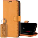 SURAZO Étui de Protection pour Samsung Galaxy S24 FE - Pliable en Cuir véritable - Magnétique - Compartiment pour Cartes - Protection RFID - Fonction Support - Étui à Rabat en Cuir - Camel