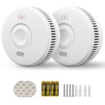 Smoke Alarms for Home Fire Alarm Battery Conforms to EN14604, 2 Pack Wireless Smoke Detector with LED Indicator & Test Silence Button Fire Alarms Operated for Home, Standalone