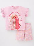 Barbie 2 Piece Daisy Frill T-Shirt and Cycling Short, Pink, Size 4-5 Years, Women