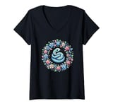 Womens Cute Pastel Green Snake Floral Wreath Reptile Lover Graphic V-Neck T-Shirt