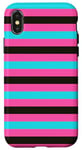 Coque pour iPhone X/XS Rose Bleu rayé Girly Esthétique Preppy Black Stripes