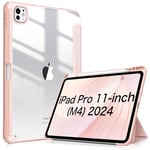 FINTIE Coque pour iPad Pro 11 Pouces 2024 (M4, 5ème Génération) - [Rangement de Stylet] Coque Arrière Transparente Claire Étui Pliable, Housse Antichoc avec Bord en TPU, Or Rose