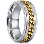 Intertwine  Silver Gold Rostfritt Stål 8mm Ringar för Män Spinner Fidget Ring Ångest Ring för Män Trottoarkant Inlägg-13.5